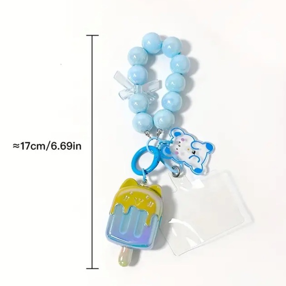 CUTE! White Pearl Ice Cream Creature Bow KAWAII Keychain Bag Charm Backpack Y2K - Picture 2 of 2